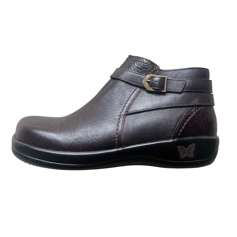 Alegria Brown Leather Ankle Boots with Buckle